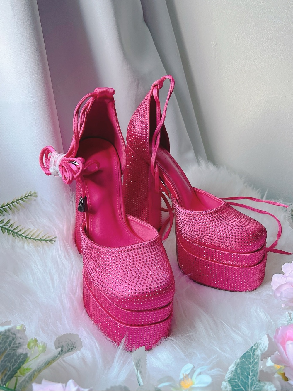 Pink Barbie Platform Lace-Up Heels